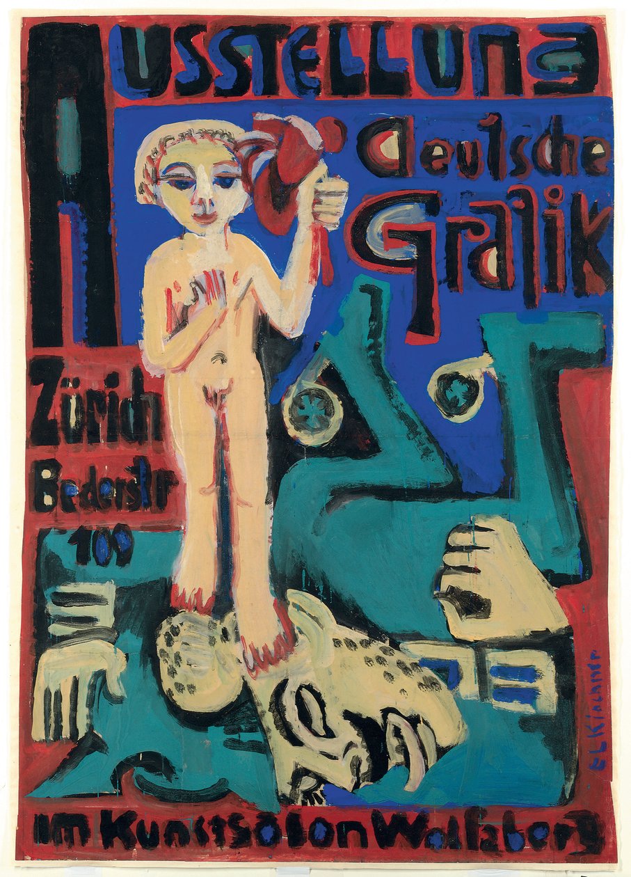Utstilling av tysk grafikk på Kunstsalon Wolfsberg; Utstilling av tysk grafikk i Kunstsalon Wolfsberg, ca. 1921-1923 av Ernst Ludwig Kirchner