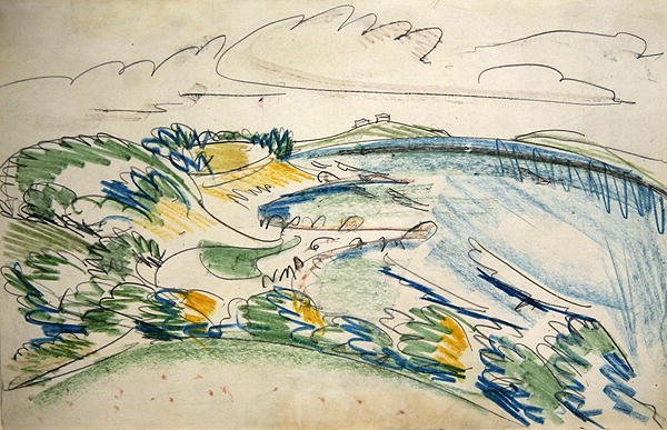 Fehmarn Coast nær Wulfen (blyant og voksstift på papir) av Ernst Ludwig Kirchner