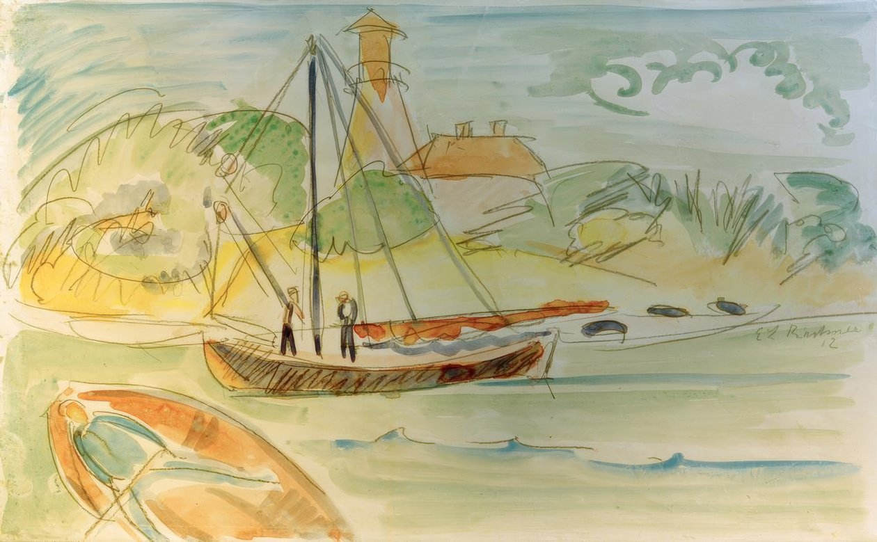 Fehmarn-kysten med fyr av Ernst Ludwig Kirchner
