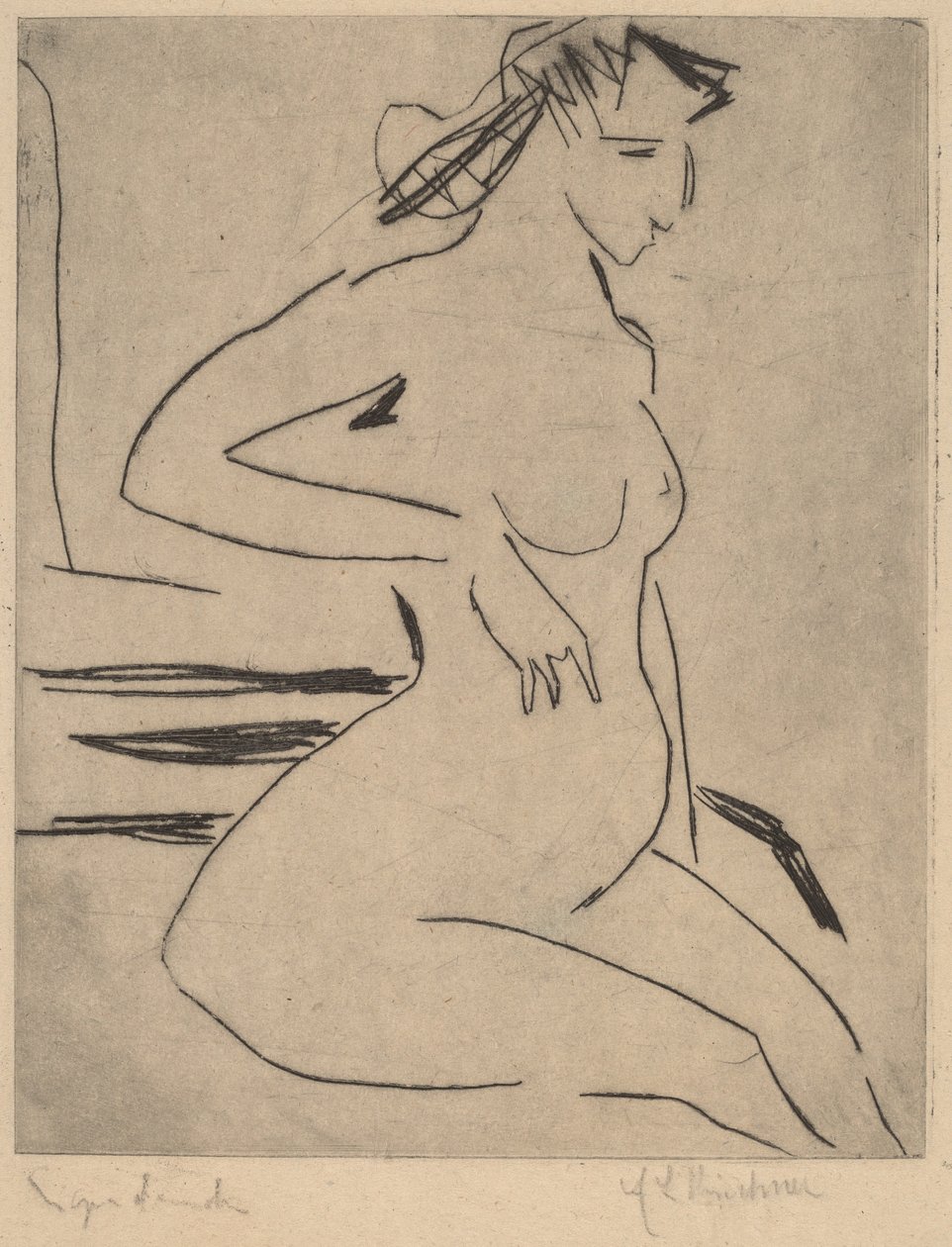 Naken kvinne sitter av Ernst Ludwig Kirchner