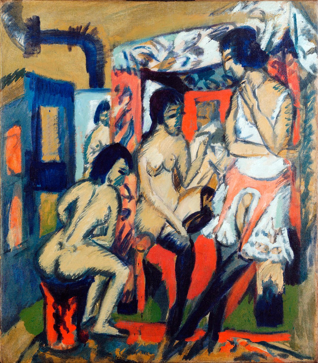 Nakne kvinner i et studio - Maleri av Ernst Ludwig Kirchner (1880-1938) av Ernst Ludwig Kirchner
