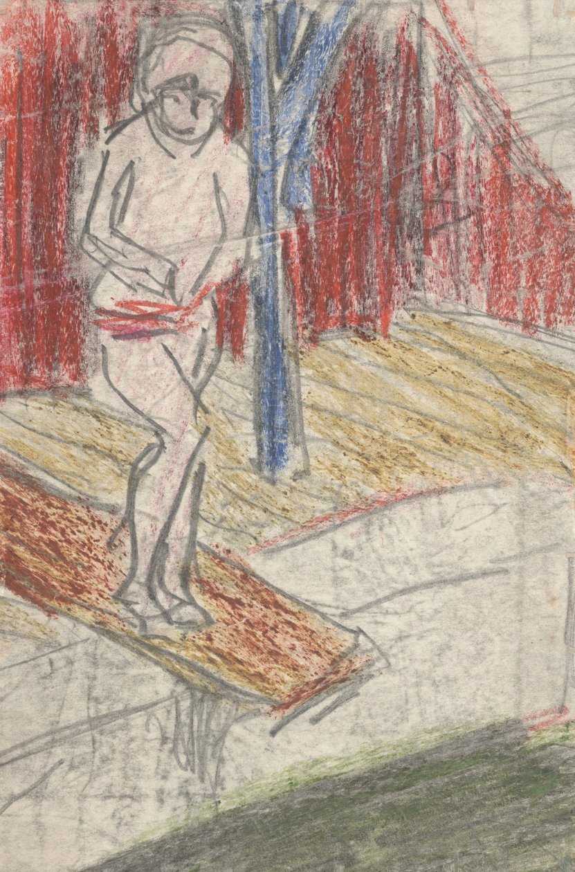 Figur på stupebrett (blyant og fargestift på papir) av Ernst Ludwig Kirchner