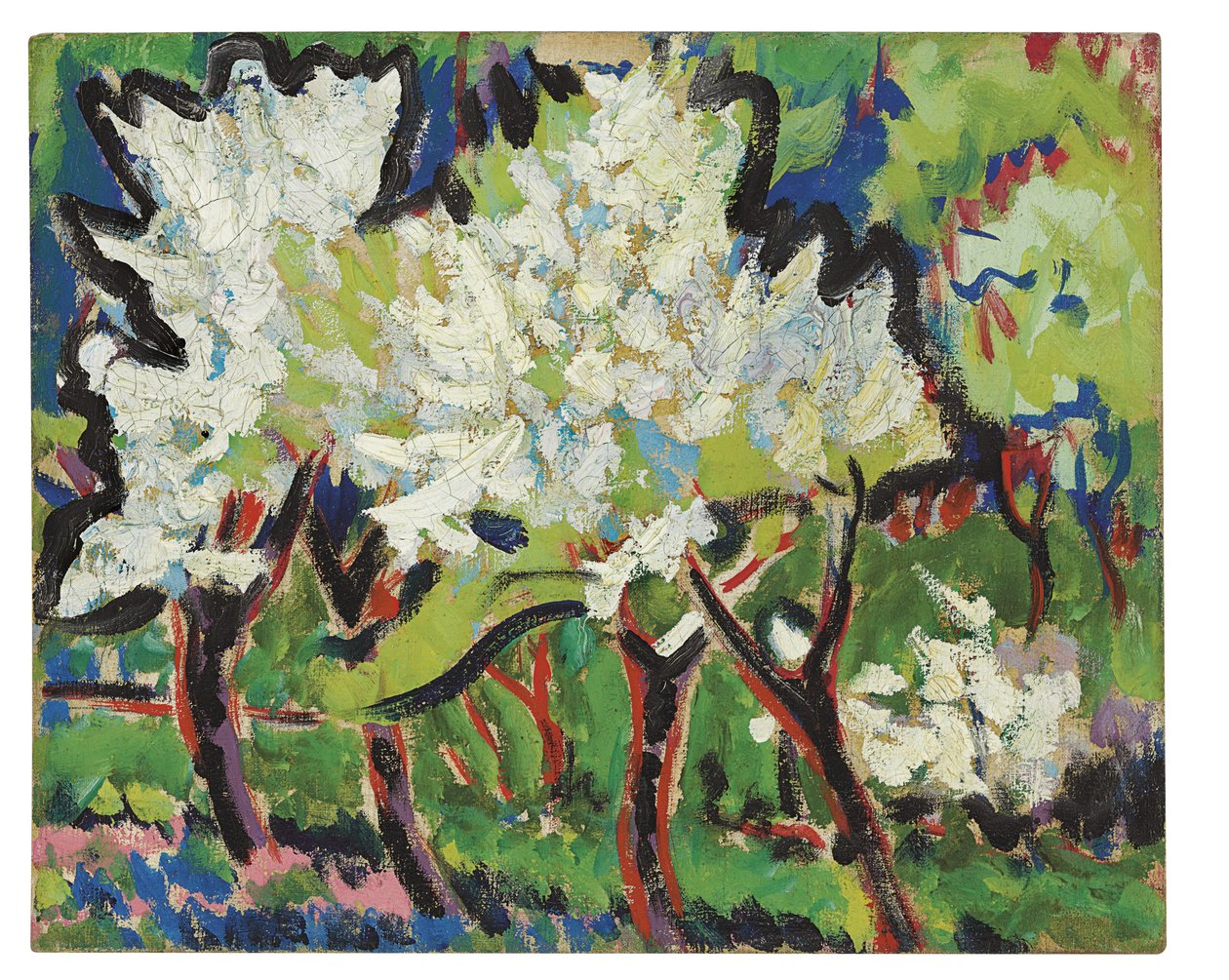 Blomstrende trær IV, 1909 av Ernst Ludwig Kirchner