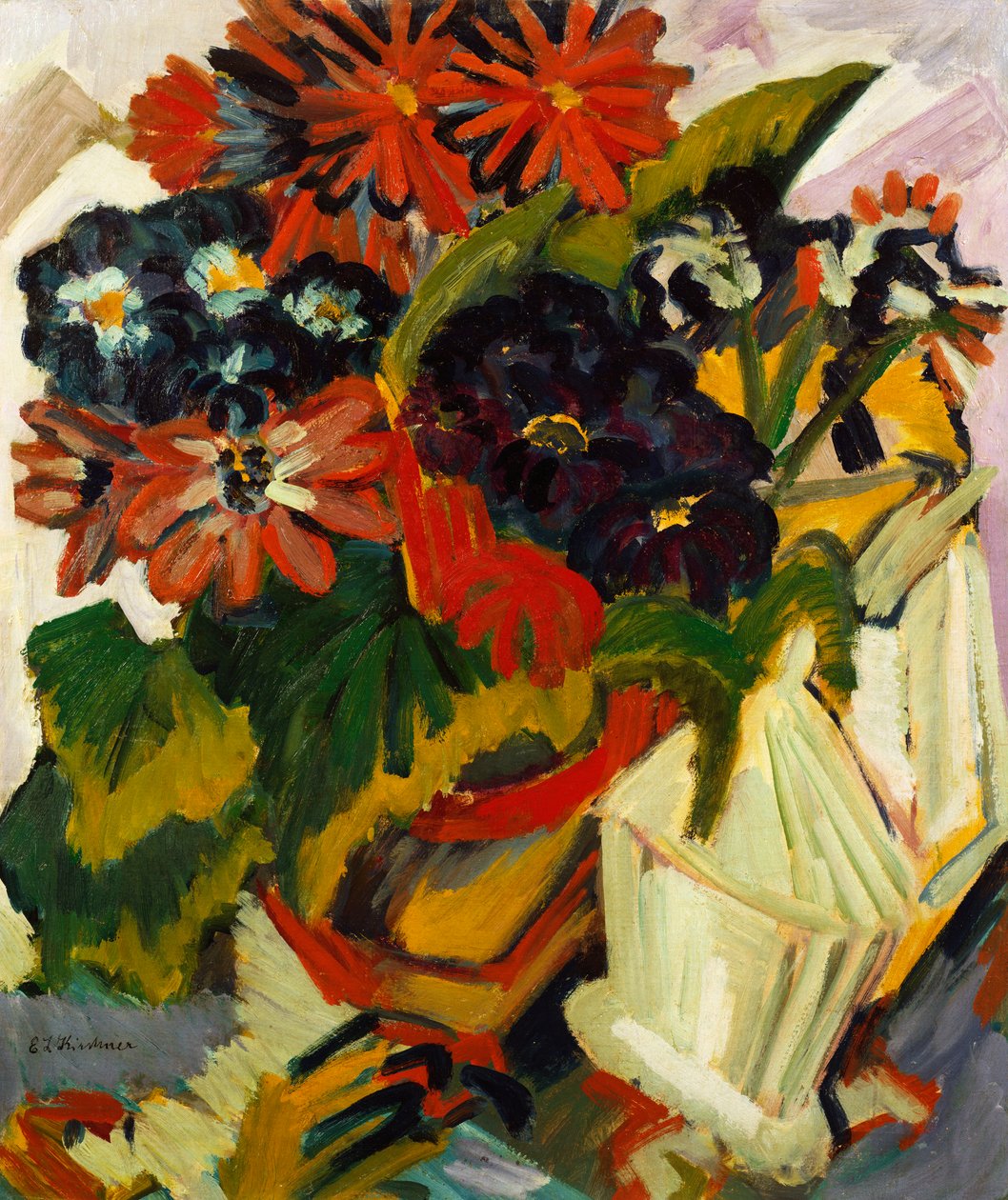 Blomsterpotte og sukkerskål, 1918-19 av Ernst Ludwig Kirchner