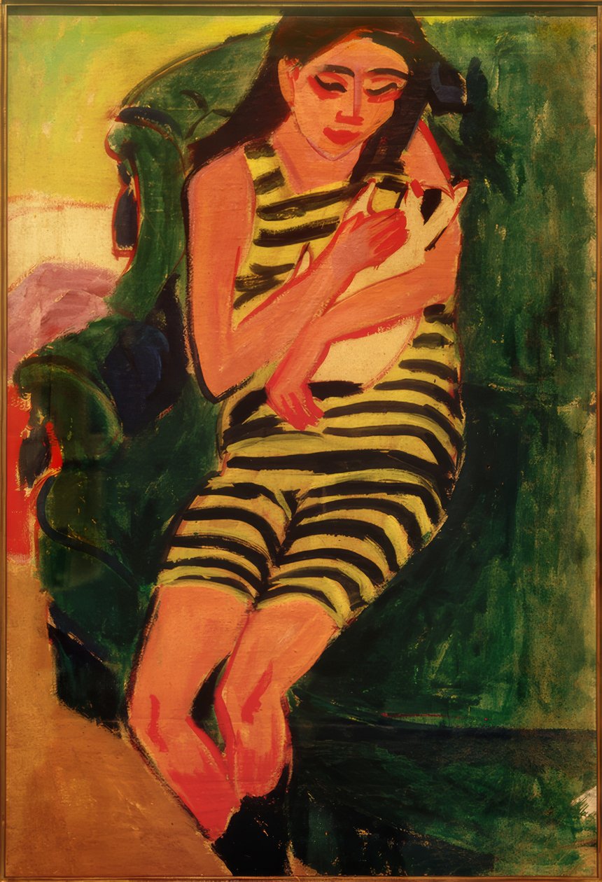 Fränzi med katt av Ernst Ludwig Kirchner