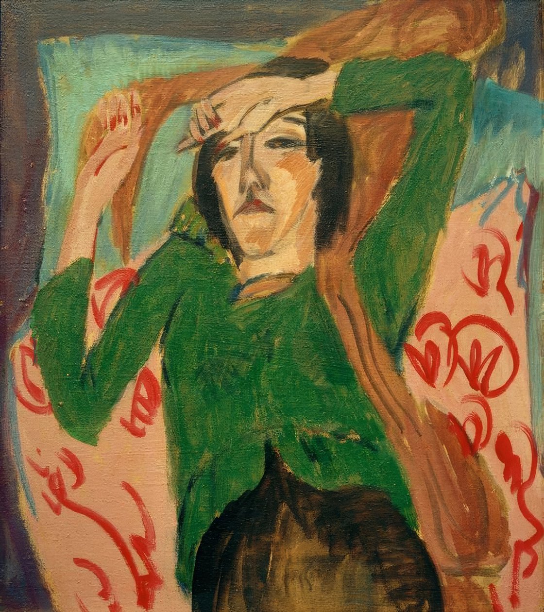Kvinne i grønn jakke av Ernst Ludwig Kirchner