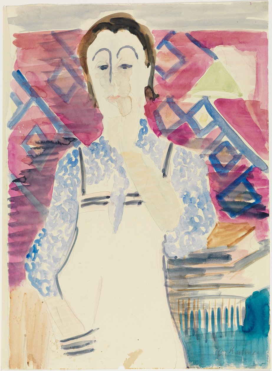 Kvinne med forkle (Erna Kirchner) av Ernst Ludwig Kirchner