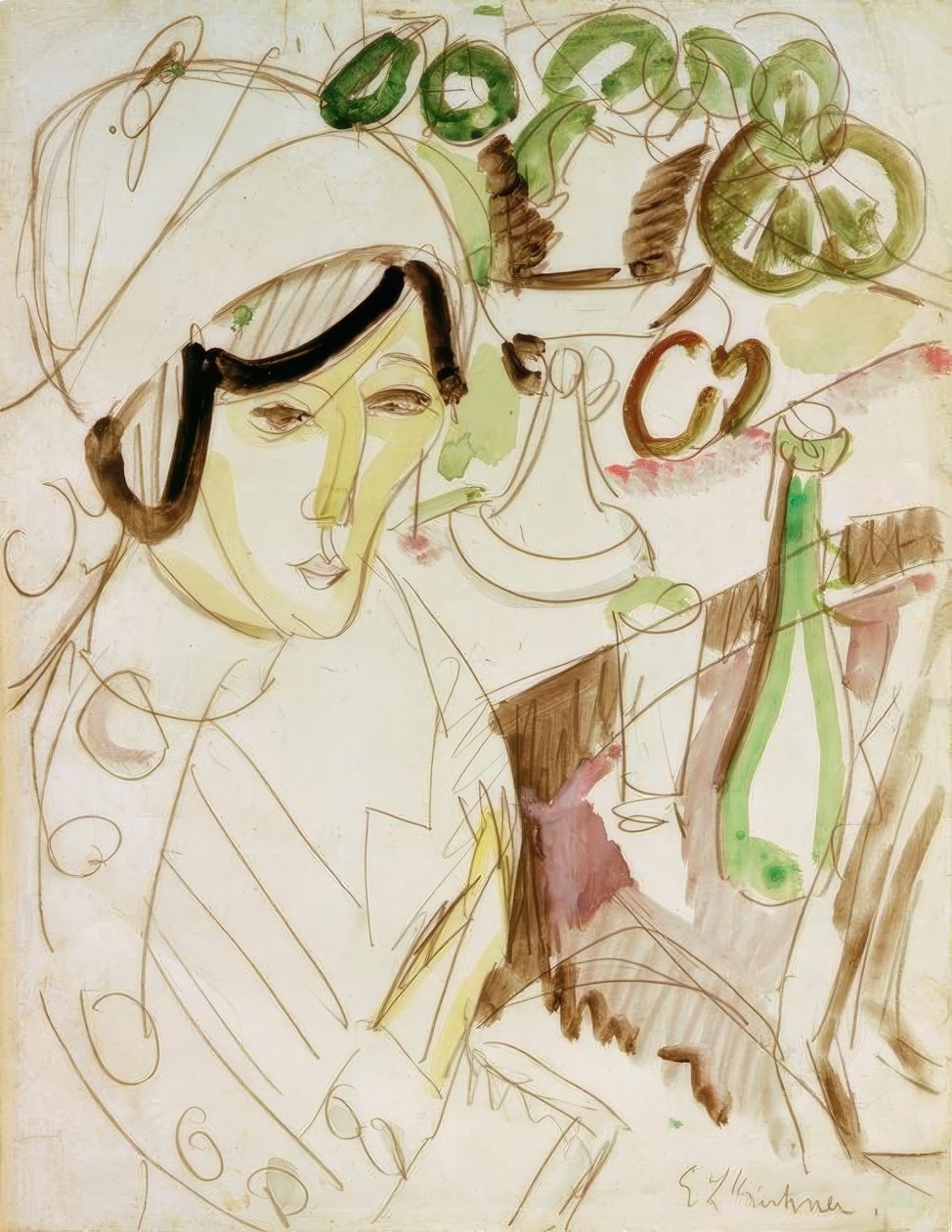 Kvinne med rund hatt (Erna) av Ernst Ludwig Kirchner