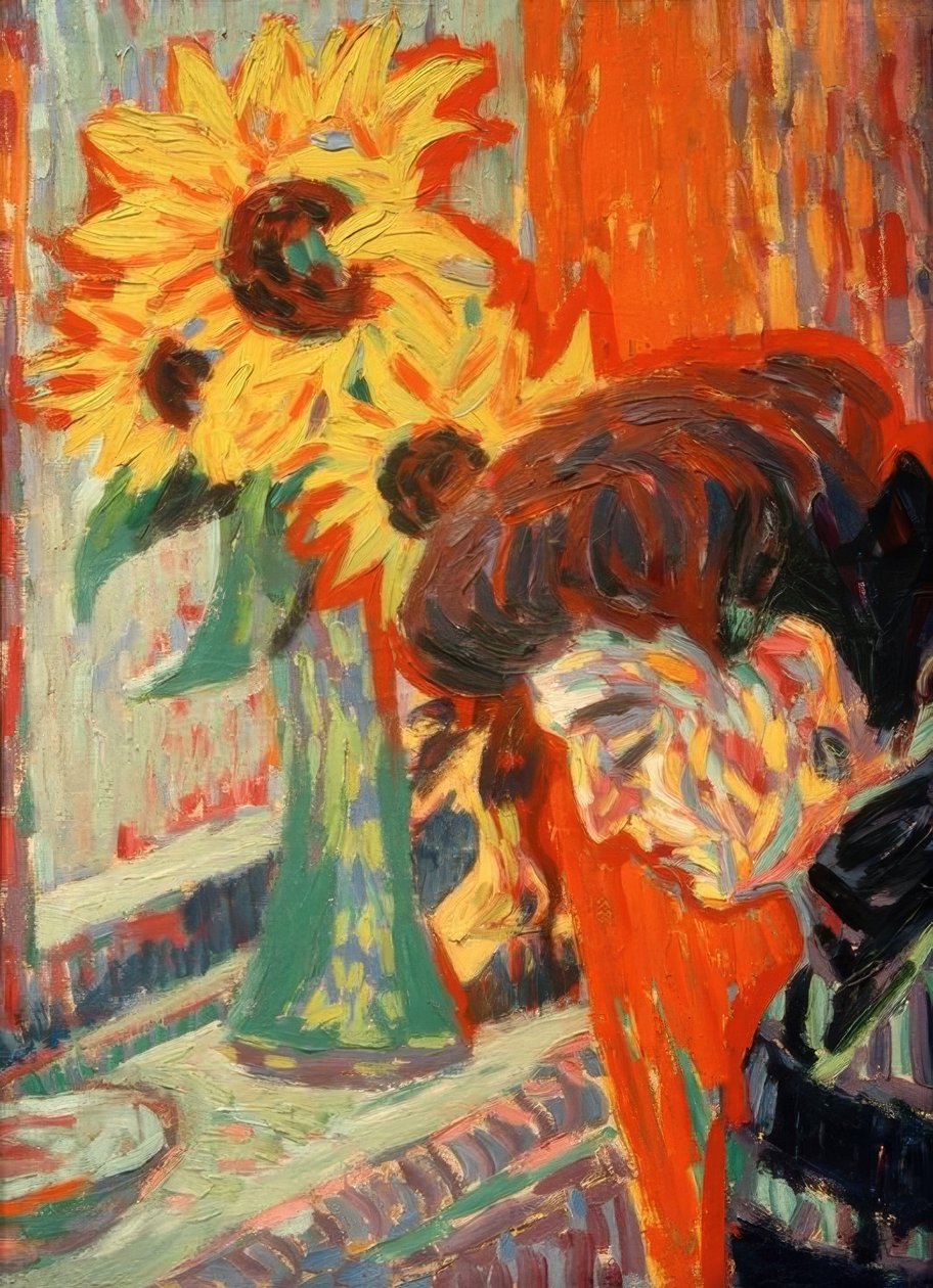 Kvinnehode foran solsikker av Ernst Ludwig Kirchner