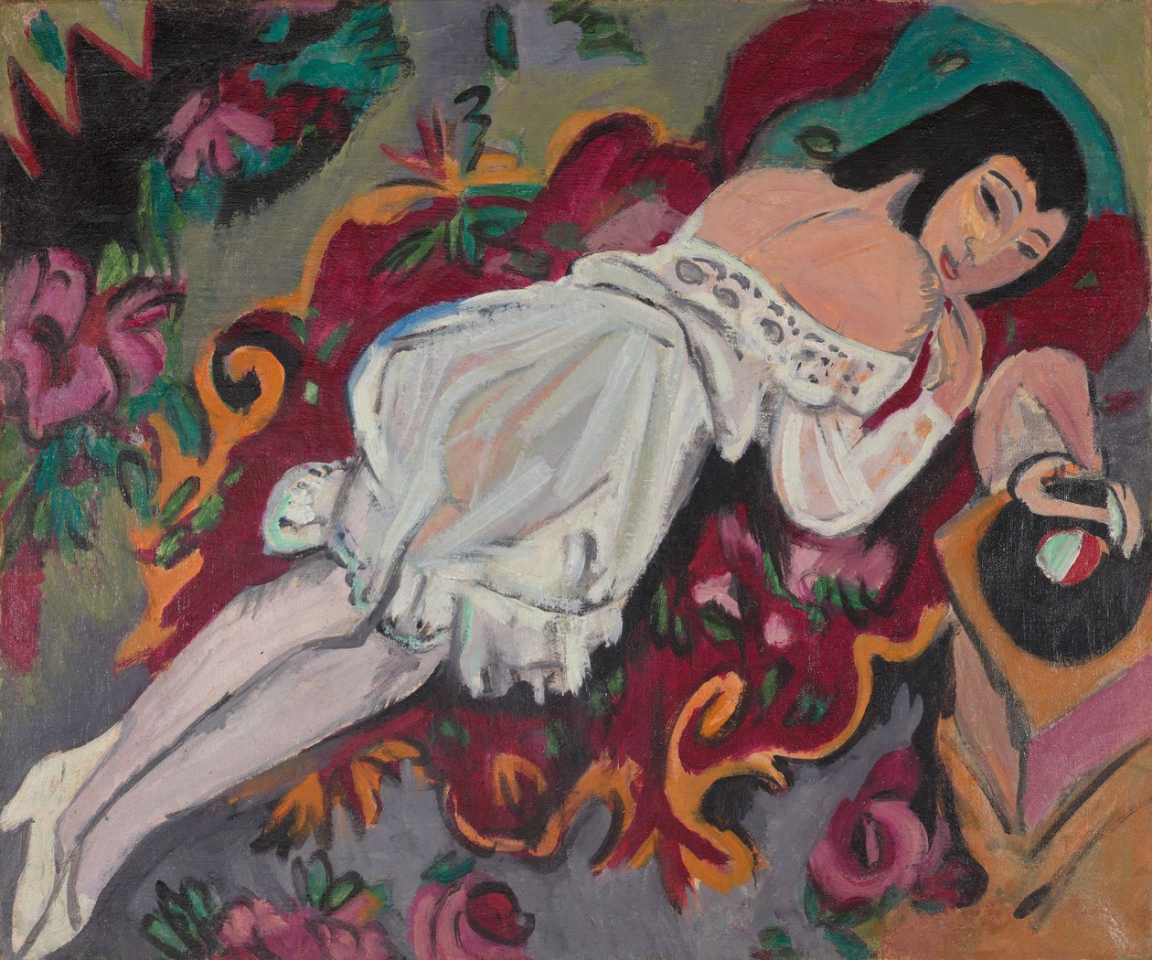 Jente i hvit chemise av Ernst Ludwig Kirchner