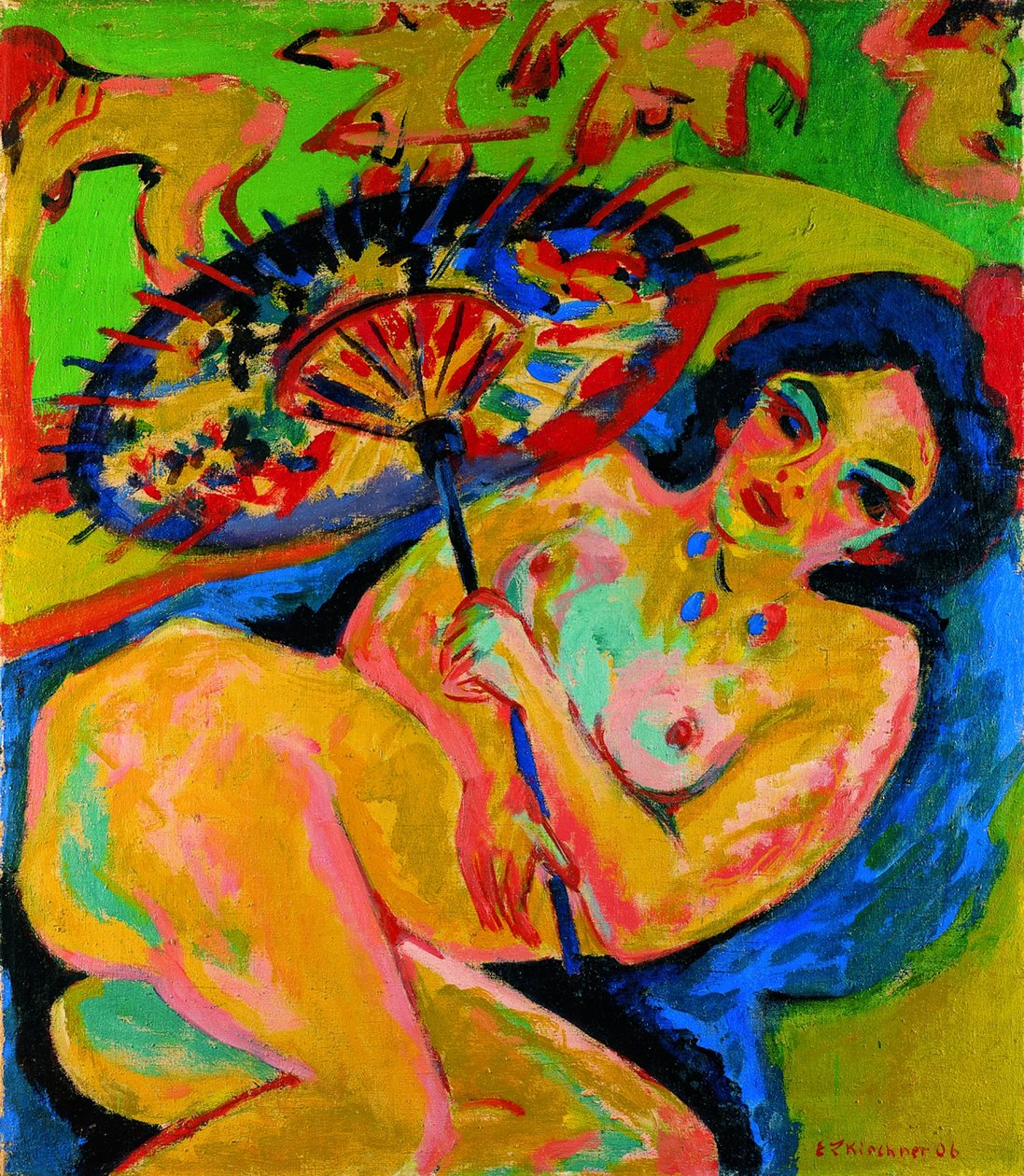 Jente under en japansk paraply, ca. 1909 av Ernst Ludwig Kirchner