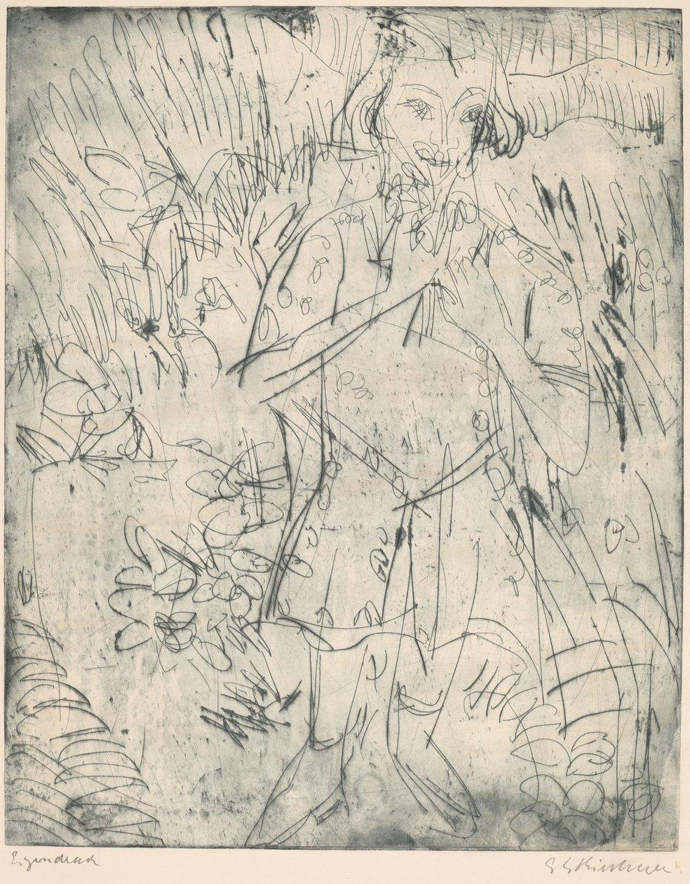 Jente med blomster av Ernst Ludwig Kirchner