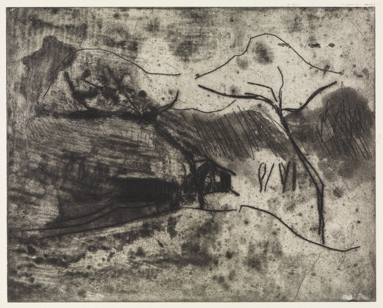 Hus under trær i snøen / Strand, vind, båter av Ernst Ludwig Kirchner