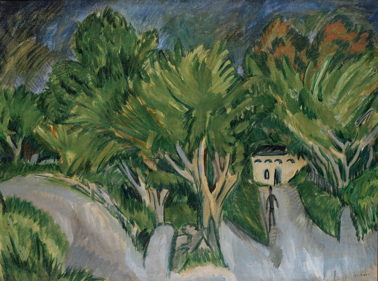 Hus under trær (Fehmarn) av Ernst Ludwig Kirchner
