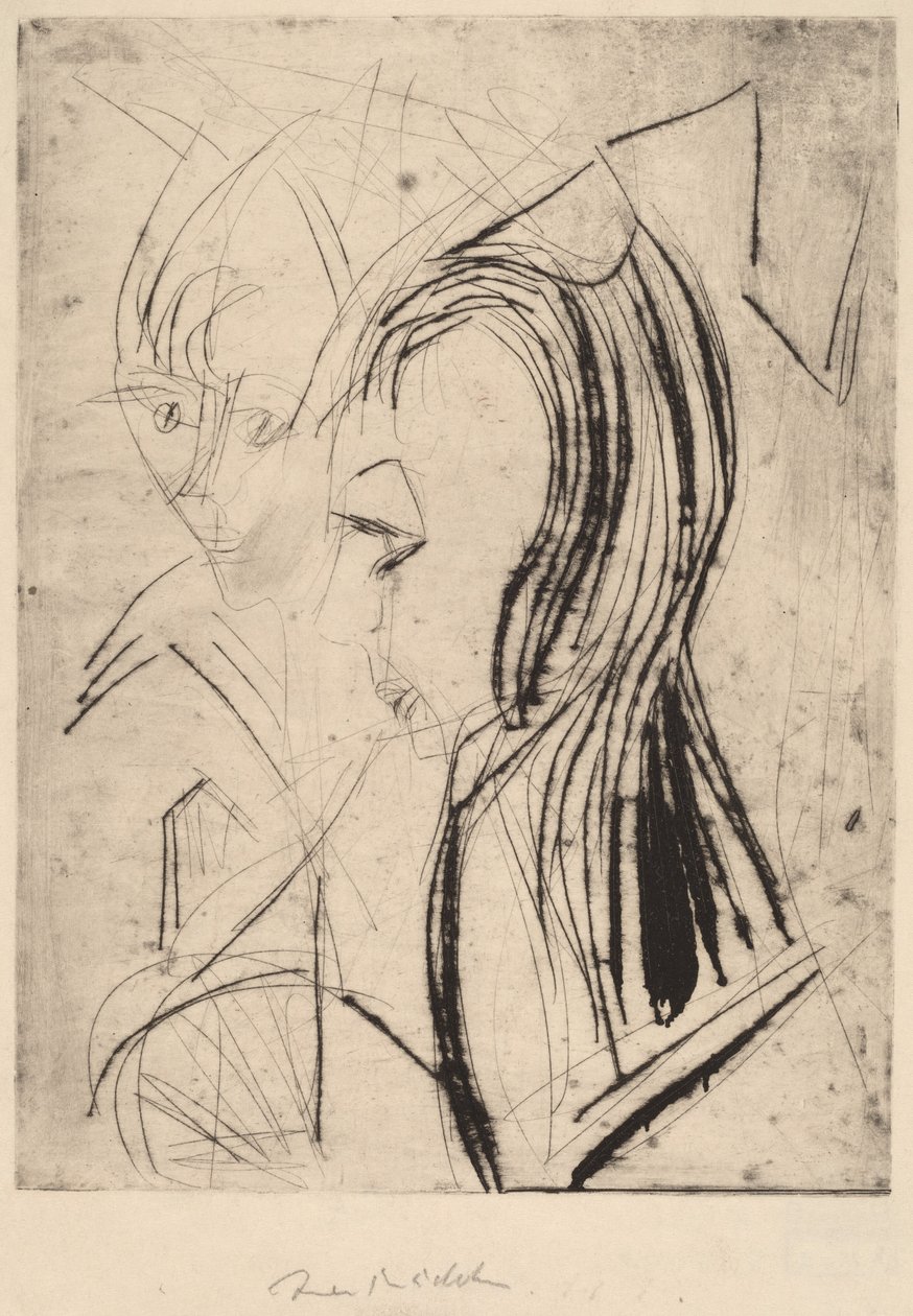 Heads of Two Girls av Ernst Ludwig Kirchner