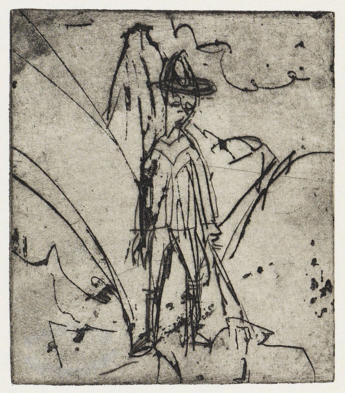 Gjeter foran fjellet/Hus med geiter - Stafelalp av Ernst Ludwig Kirchner