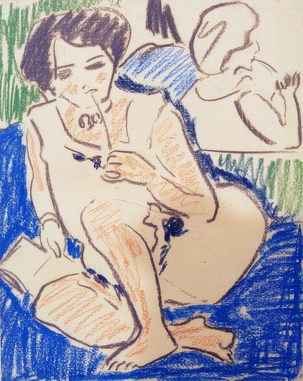 Hukende dodo med bok av Ernst Ludwig Kirchner