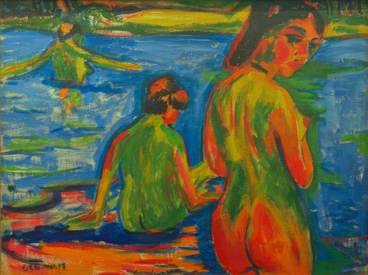 Jenter som bader i sjøen av Ernst Ludwig Kirchner