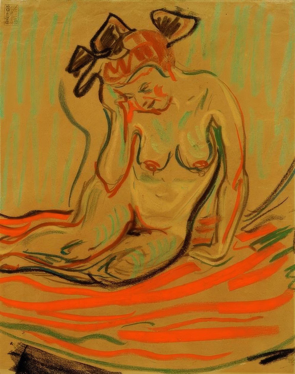 Hukende naken kvinne med støttet arm av Ernst Ludwig Kirchner