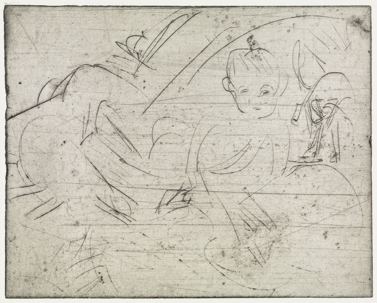 Barn med japansk parasoll/Liggende gutt og katt av Ernst Ludwig Kirchner
