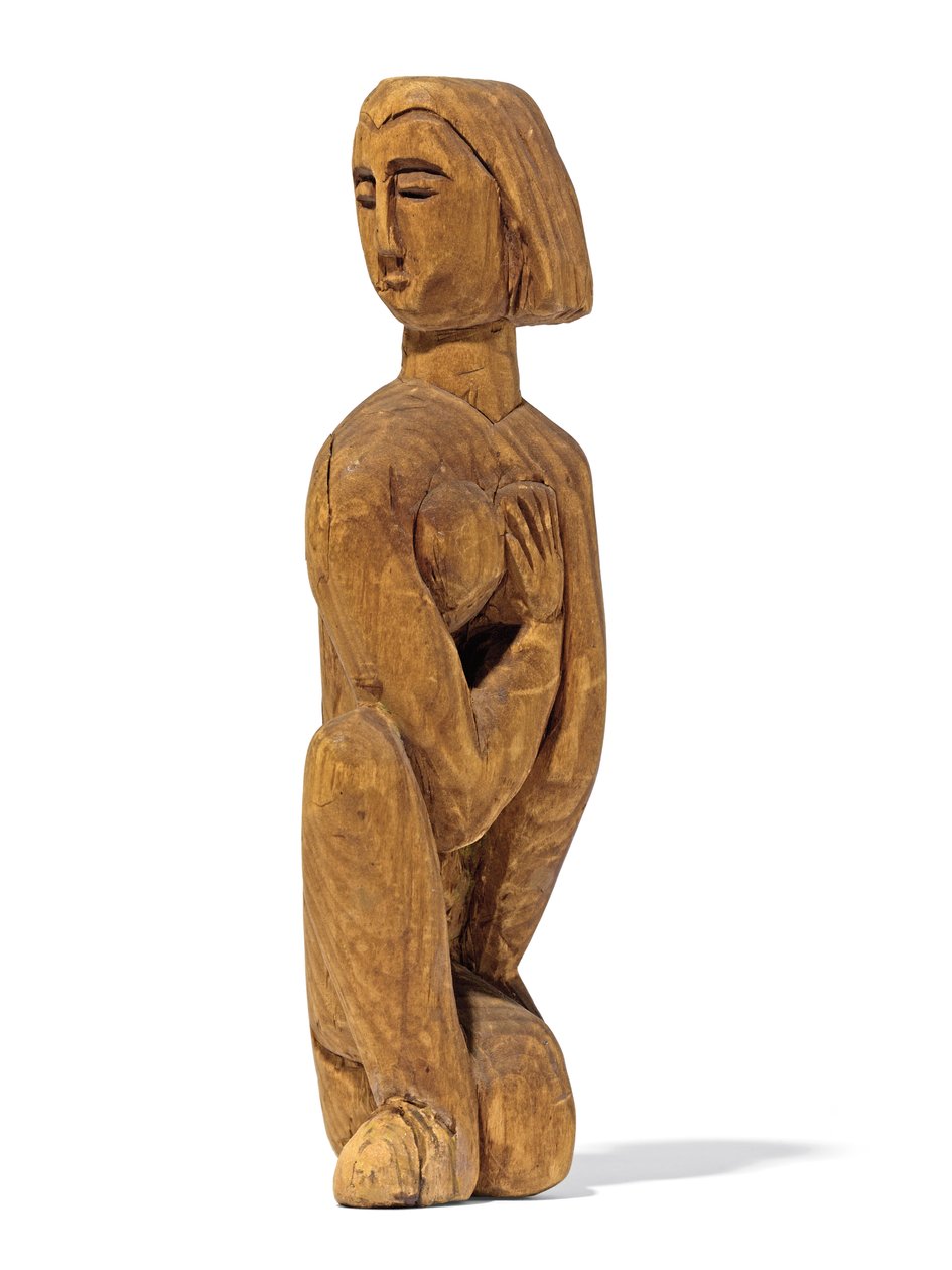 knelende, venstrevendt hode, høyre hånd på venstre bryst; Knestående, hode vendt til venstre, høyre hånd på venstre bryst, 1912 av Ernst Ludwig Kirchner