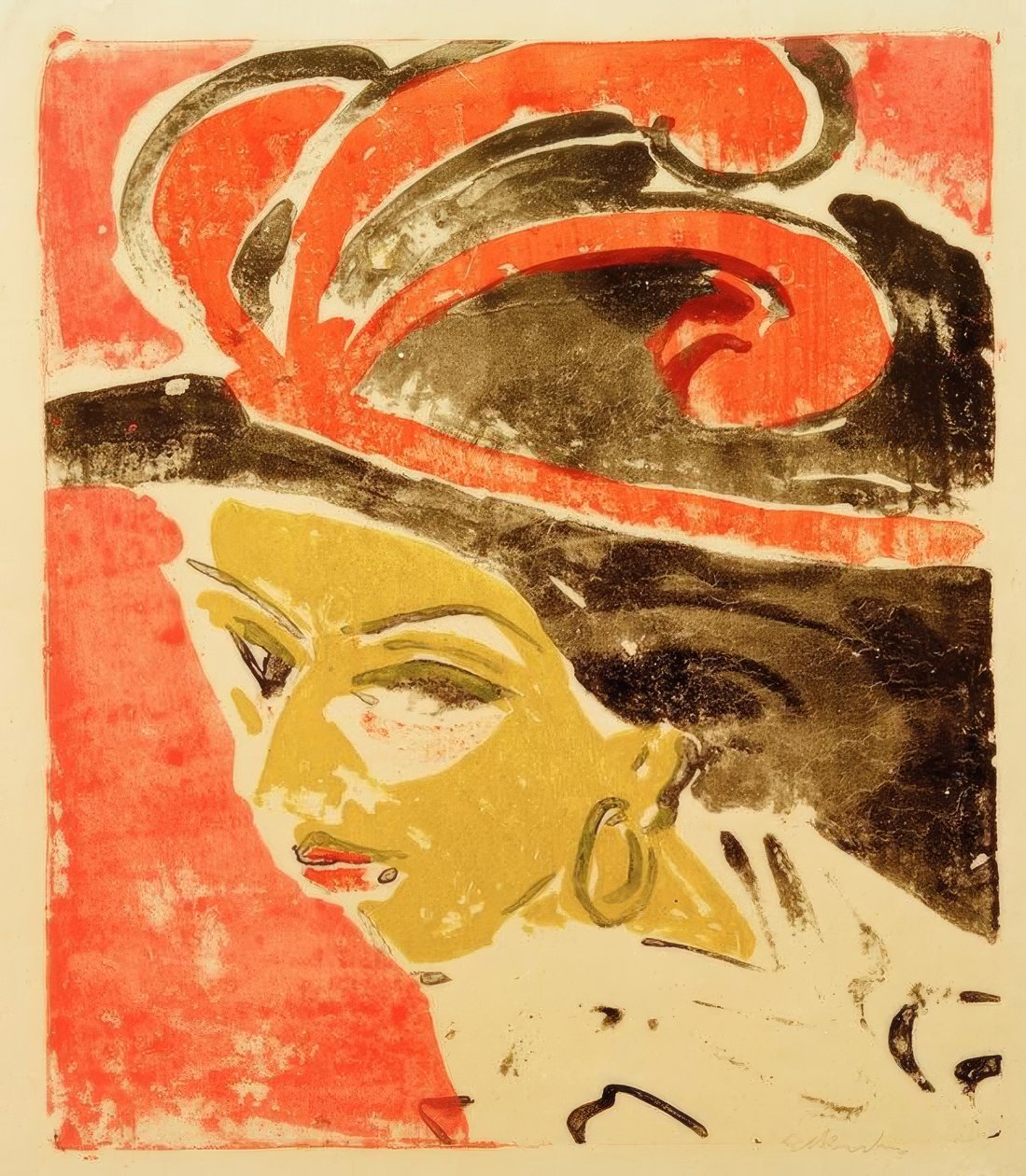 Cocottes hode med fjærhatt av Ernst Ludwig Kirchner