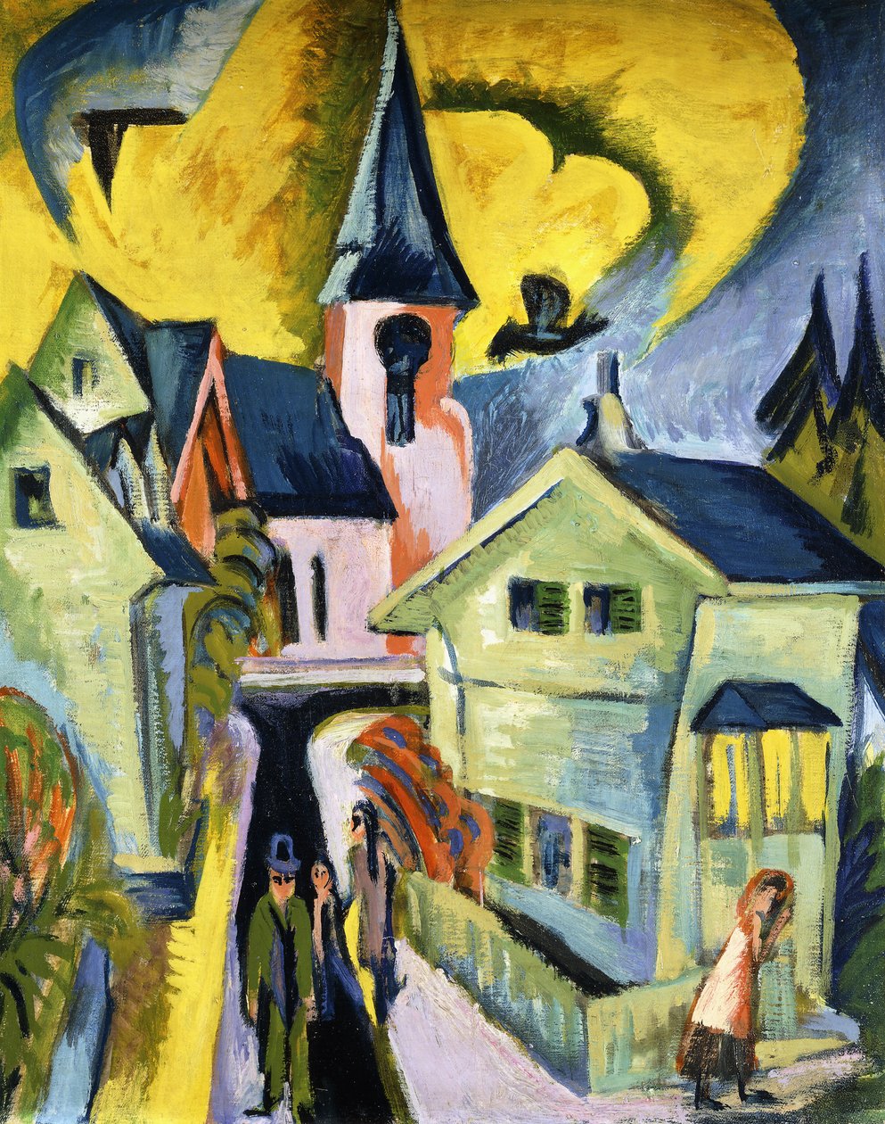 Konigstein med rød kirke; Konigstein med rød kirke av Ernst Ludwig Kirchner