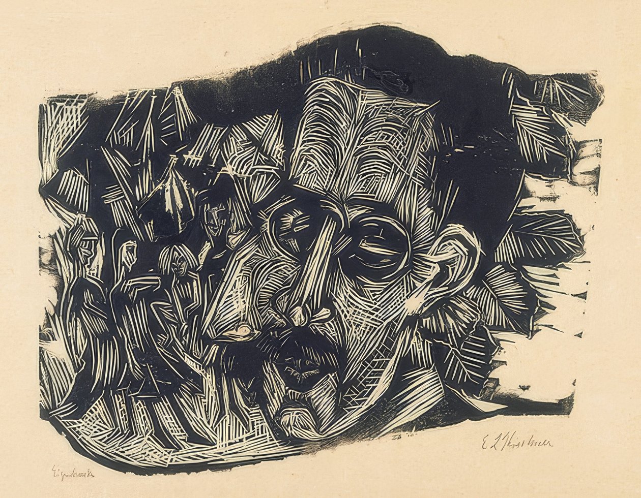 Leder Dr. Ludwig Binswanger og små jenter. 1917/18 av Ernst Ludwig Kirchner