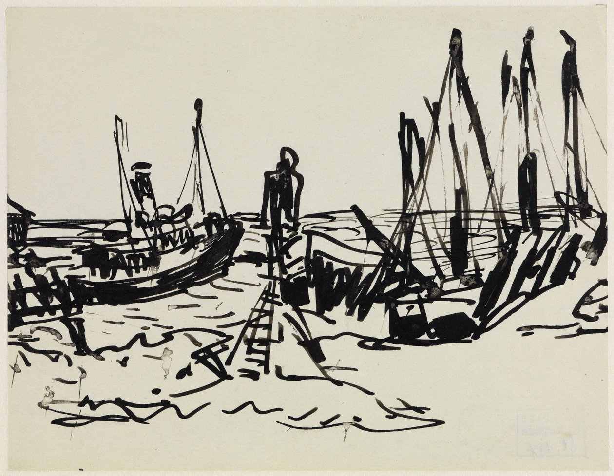 Kystdampere og båter som ligger for anker (Fehmarn) av Ernst Ludwig Kirchner