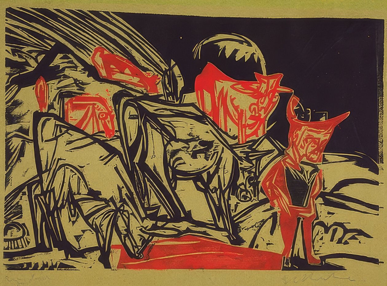 Besetning av kyr med gjeter. 1919 av Ernst Ludwig Kirchner