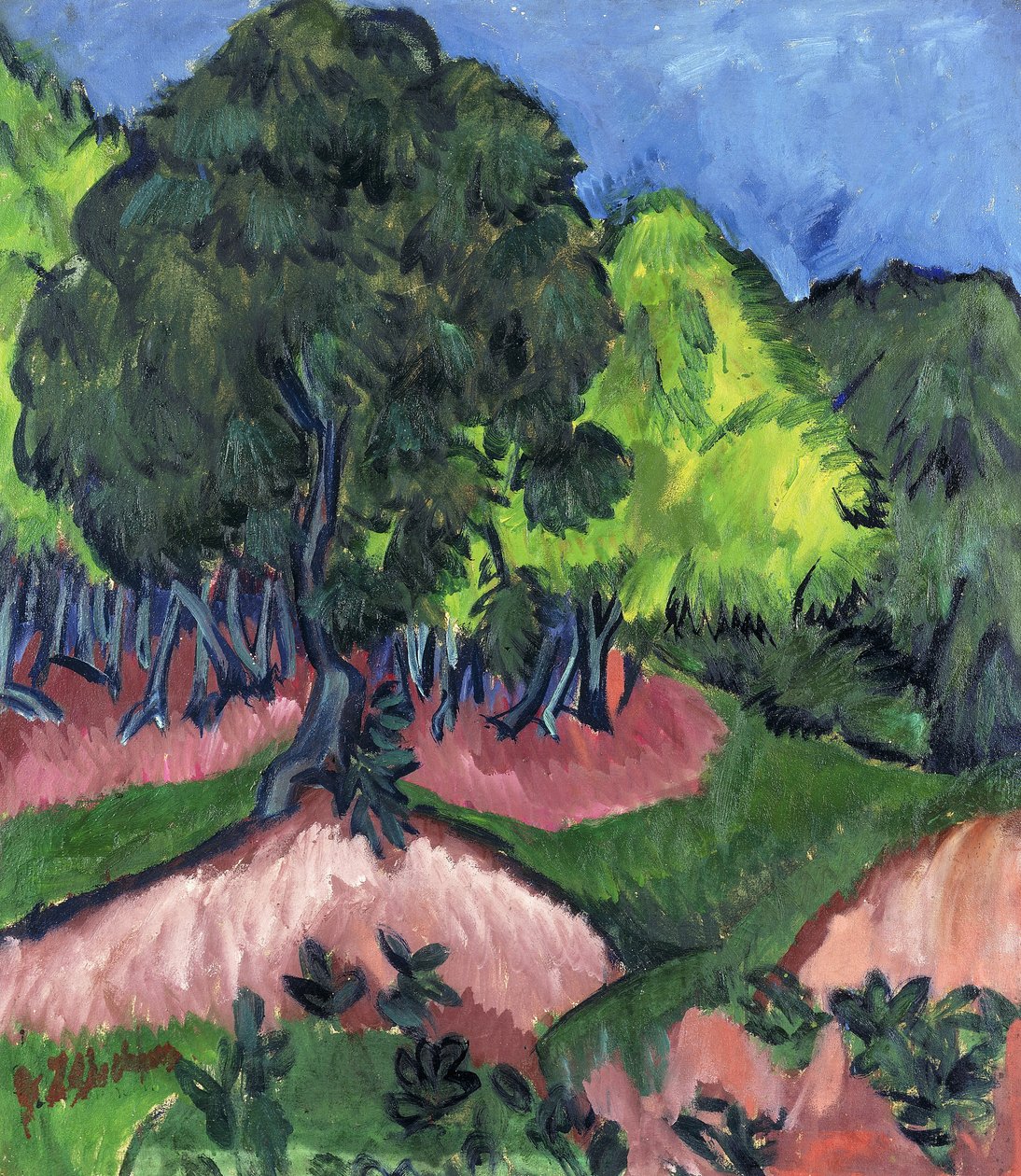 Landskap med kastanjetre; Landskap med kastanjetre, 1913 av Ernst Ludwig Kirchner