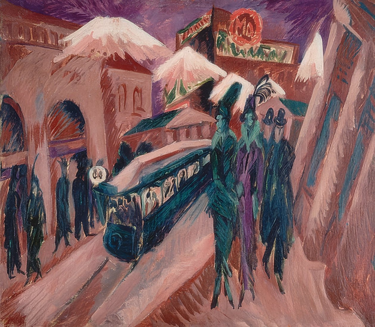 Leipziger Strasse med elektrisk tog. 1914 av Ernst Ludwig Kirchner