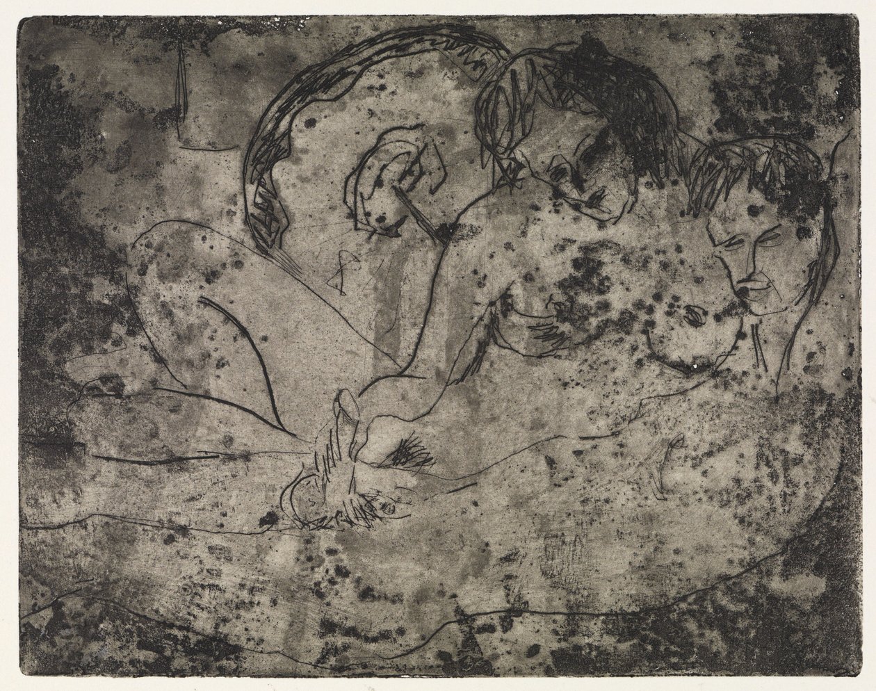 Kjæresteparet med japansk paraply/Overfart over Elben i regn - Ved brygga av Ernst Ludwig Kirchner