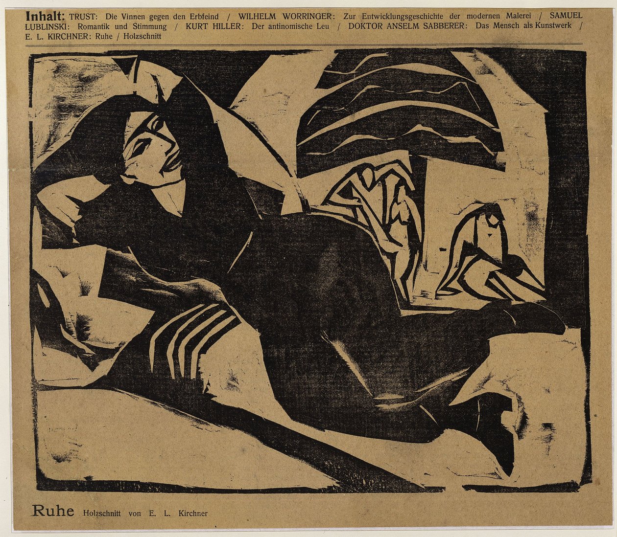 Liggende kvinne (Hvile) (fra: Der Sturm ...) av Ernst Ludwig Kirchner
