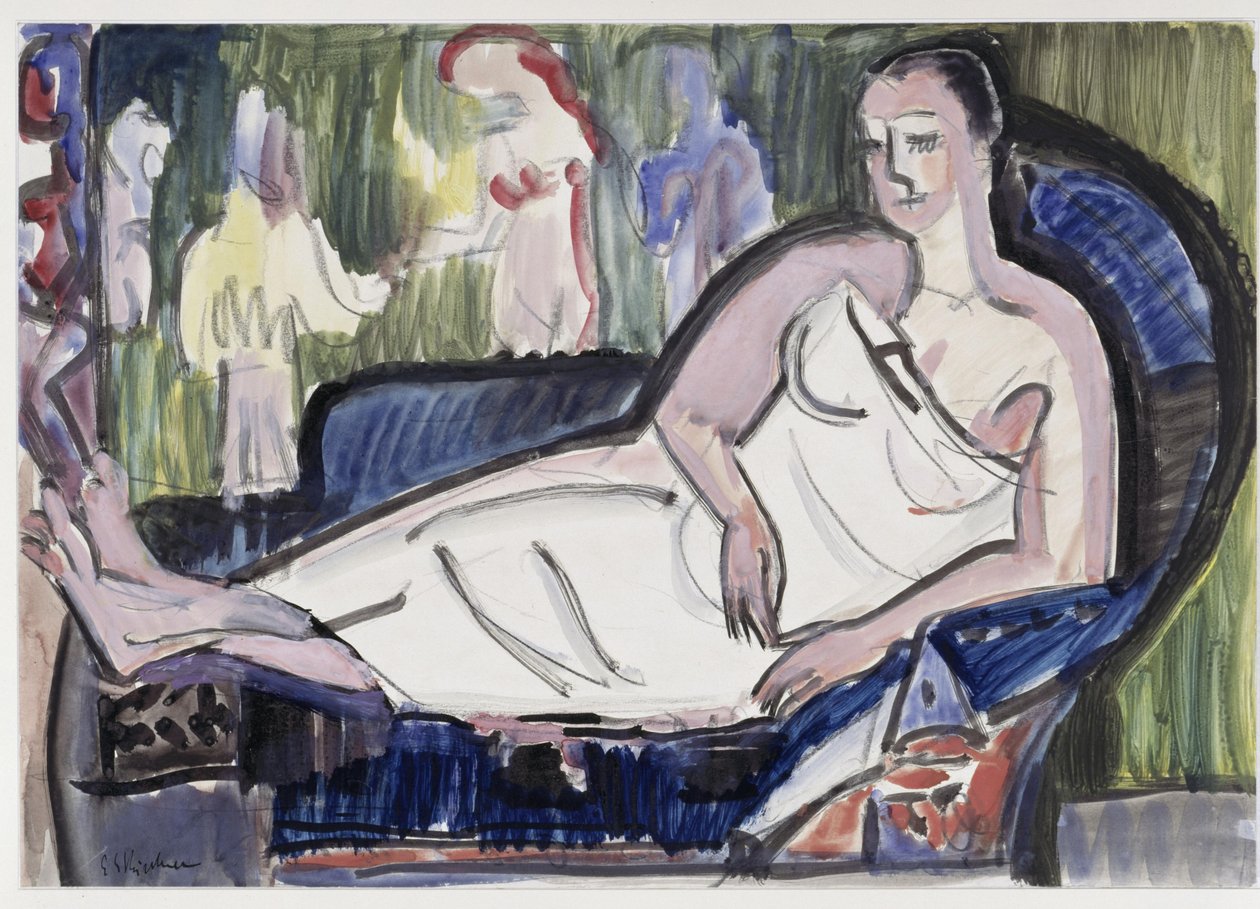 Kvinne som ligger på sofaen av Ernst Ludwig Kirchner