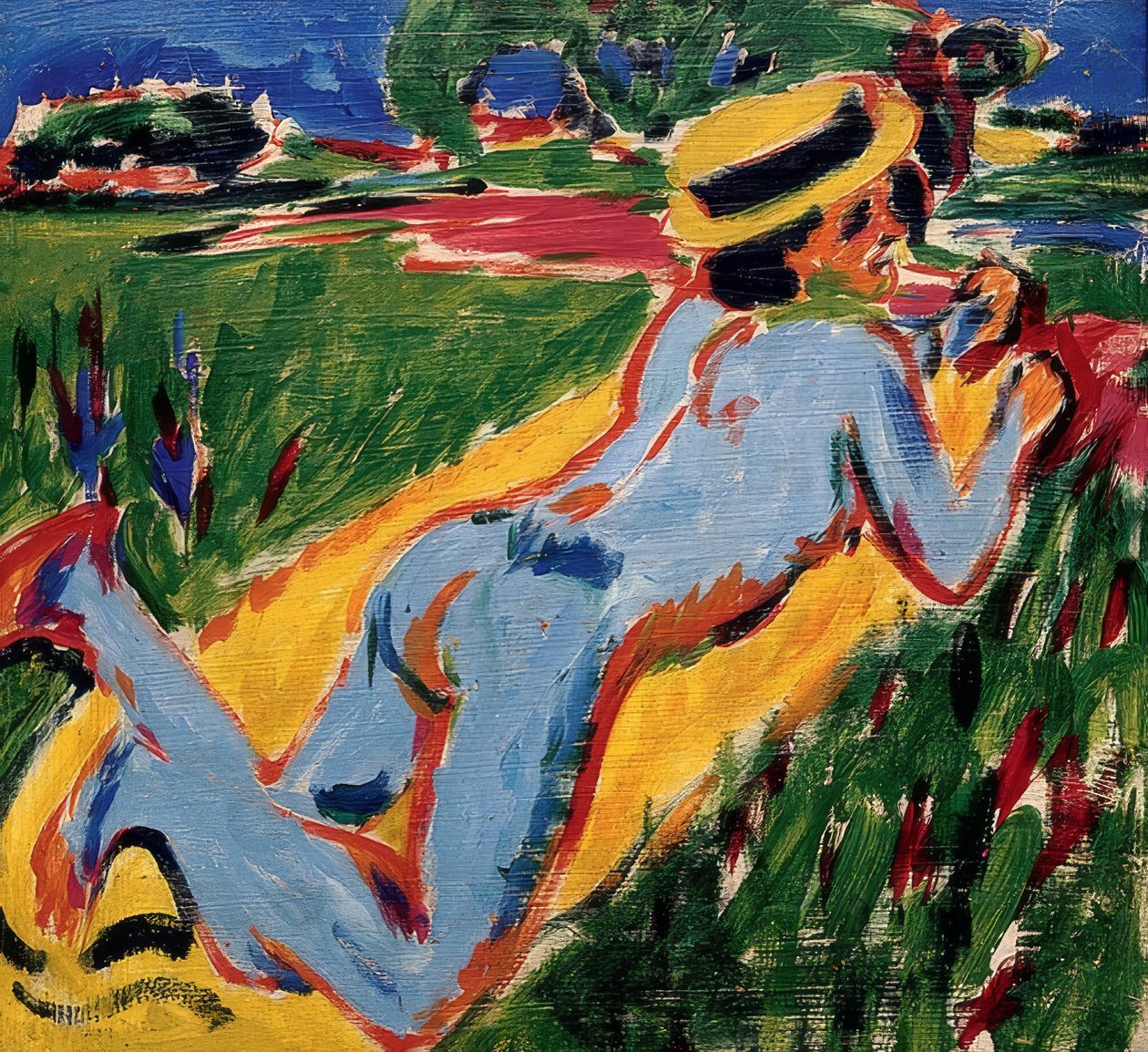 Liggende blå naken med stråhatt. 1909 av Ernst Ludwig Kirchner