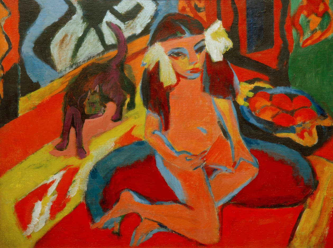 Jente med en katt, Fränzi av Ernst Ludwig Kirchner