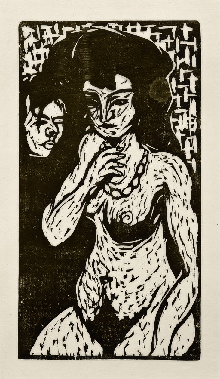 Naken jente med selvportrett av Ernst Ludwig Kirchner