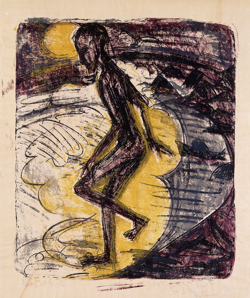 Mann som reiser seg fra havet; Ins Meer Seigender Mann, 1913 av Ernst Ludwig Kirchner