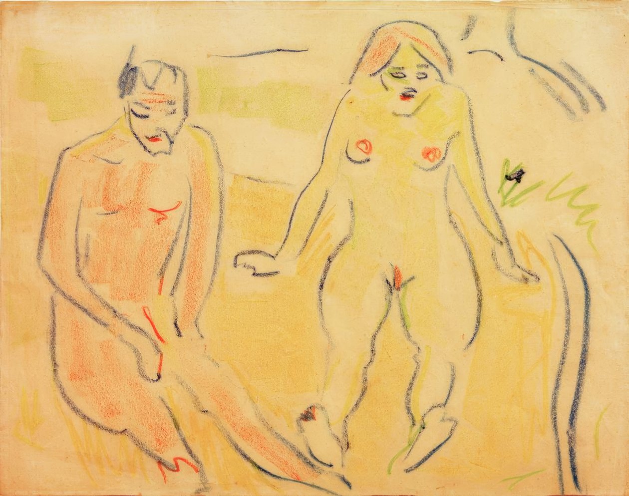 Mann og kvinne (sitter på engen) av Ernst Ludwig Kirchner