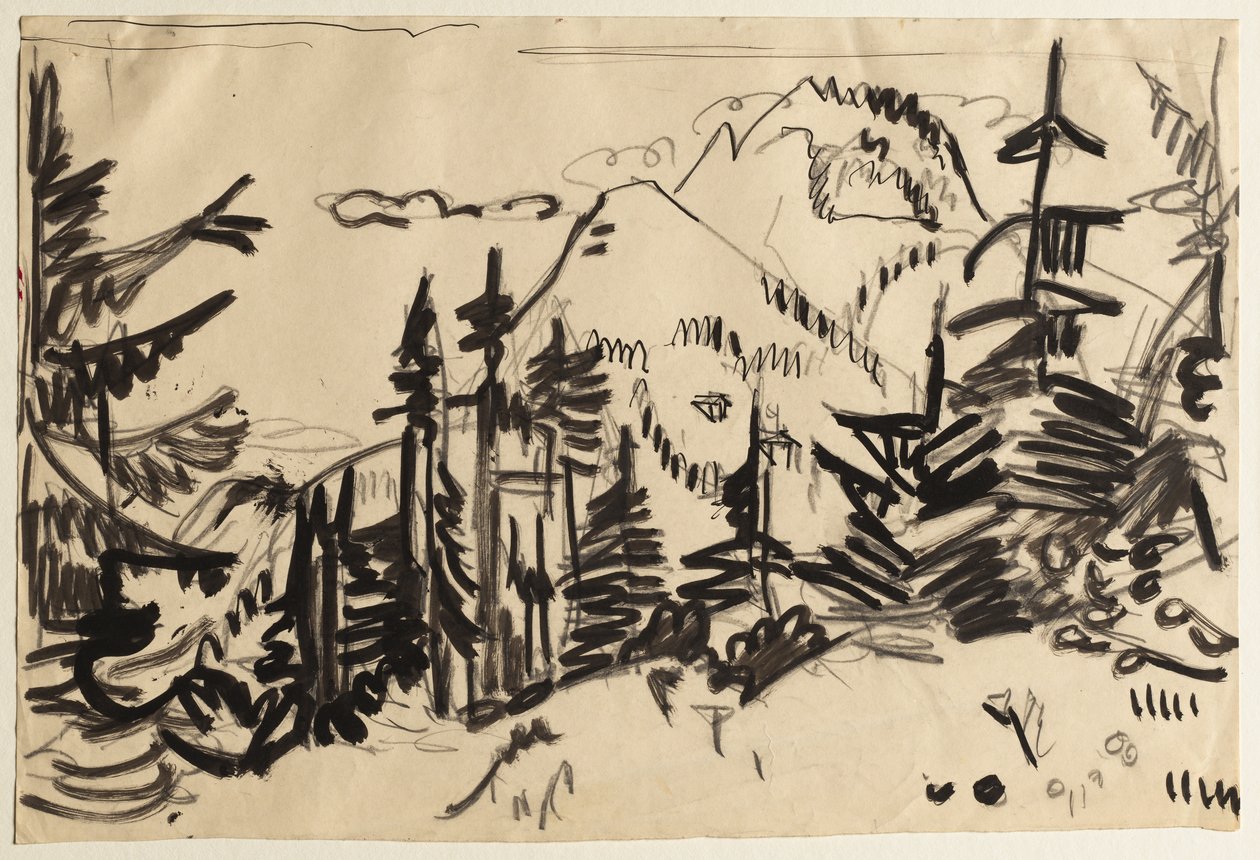 Fjelllandskap med grantrær av Ernst Ludwig Kirchner