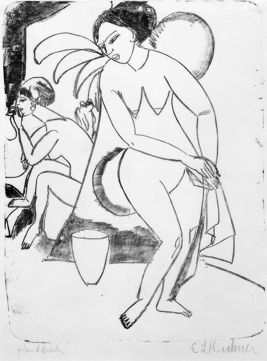 Nakne jenter i studio av Ernst Ludwig Kirchner