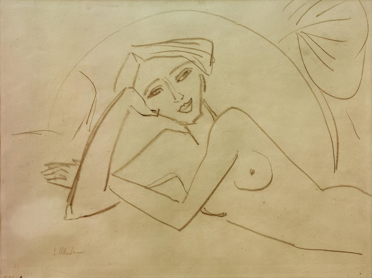 Naken jente som ligger av Ernst Ludwig Kirchner