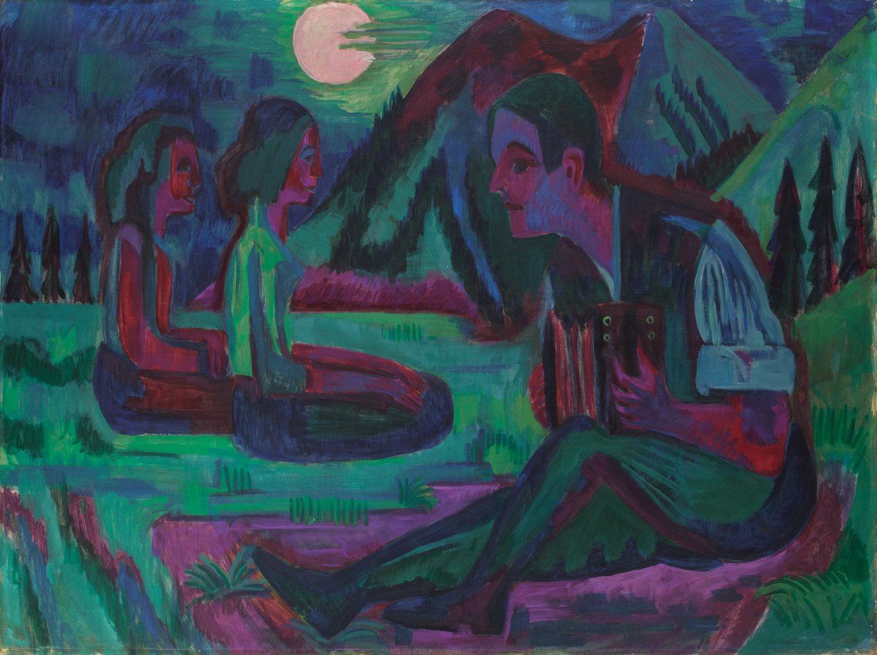 Nattmåne; trekkspiller i måneskinn av Ernst Ludwig Kirchner
