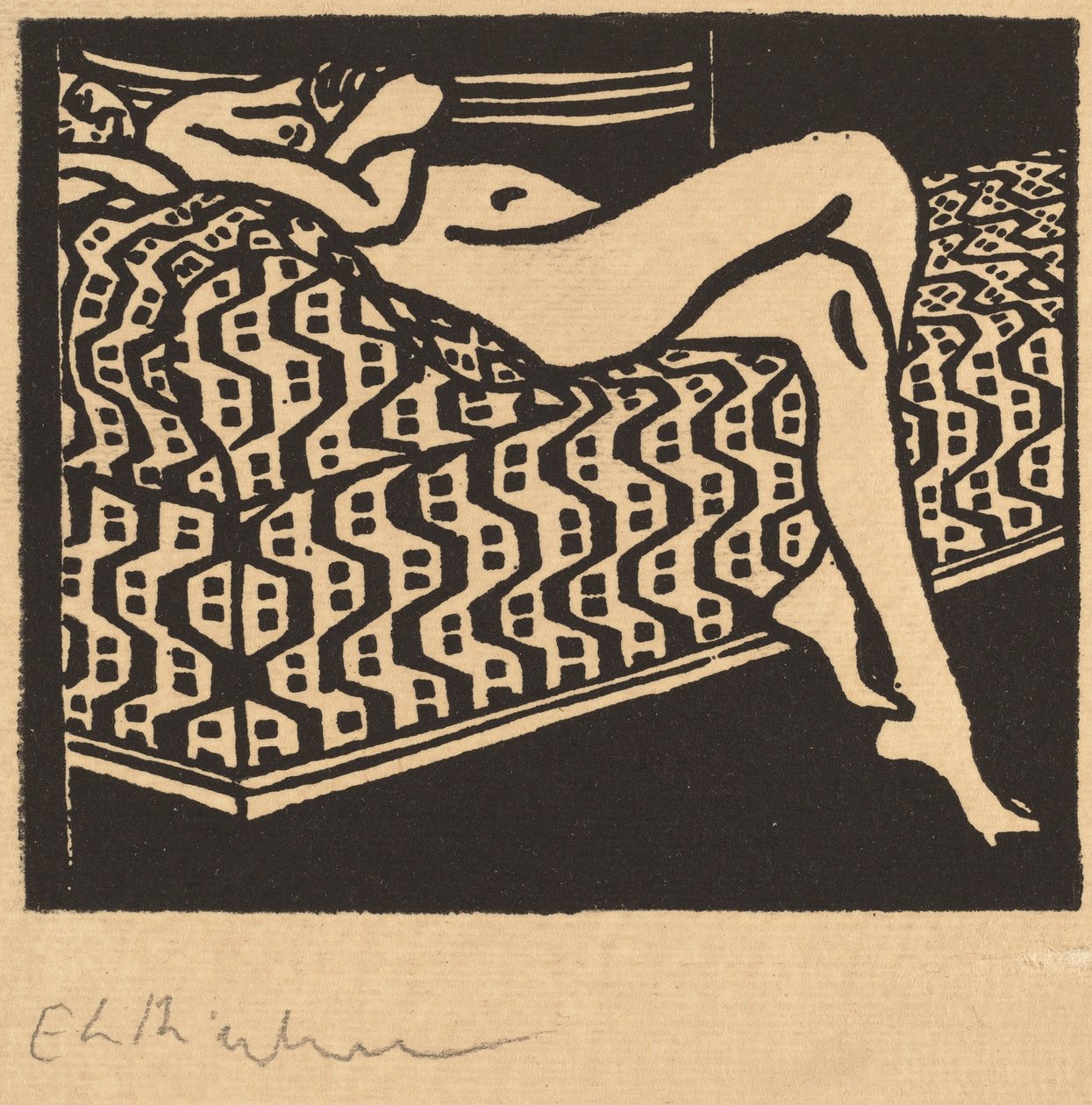 Naken jente som ligger på en sofa av Ernst Ludwig Kirchner