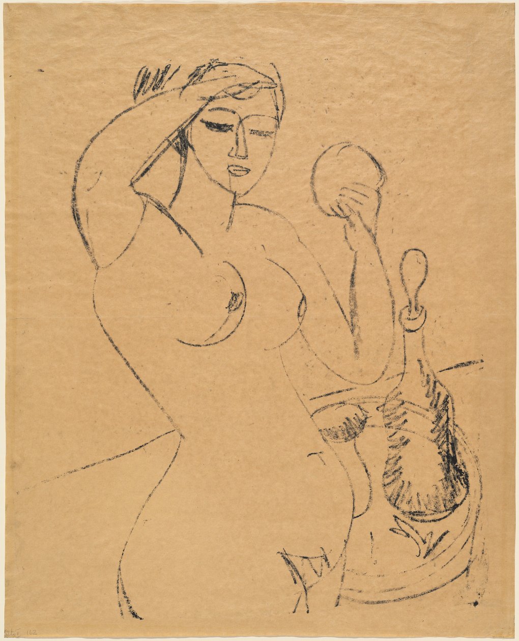 Naken jente ved toalettet hennes av Ernst Ludwig Kirchner
