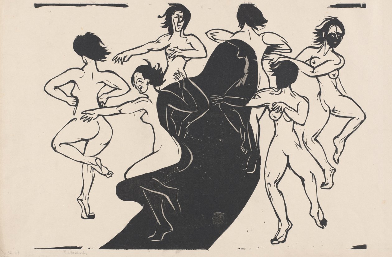Nakenbilder danser rundt en skygge av Ernst Ludwig Kirchner