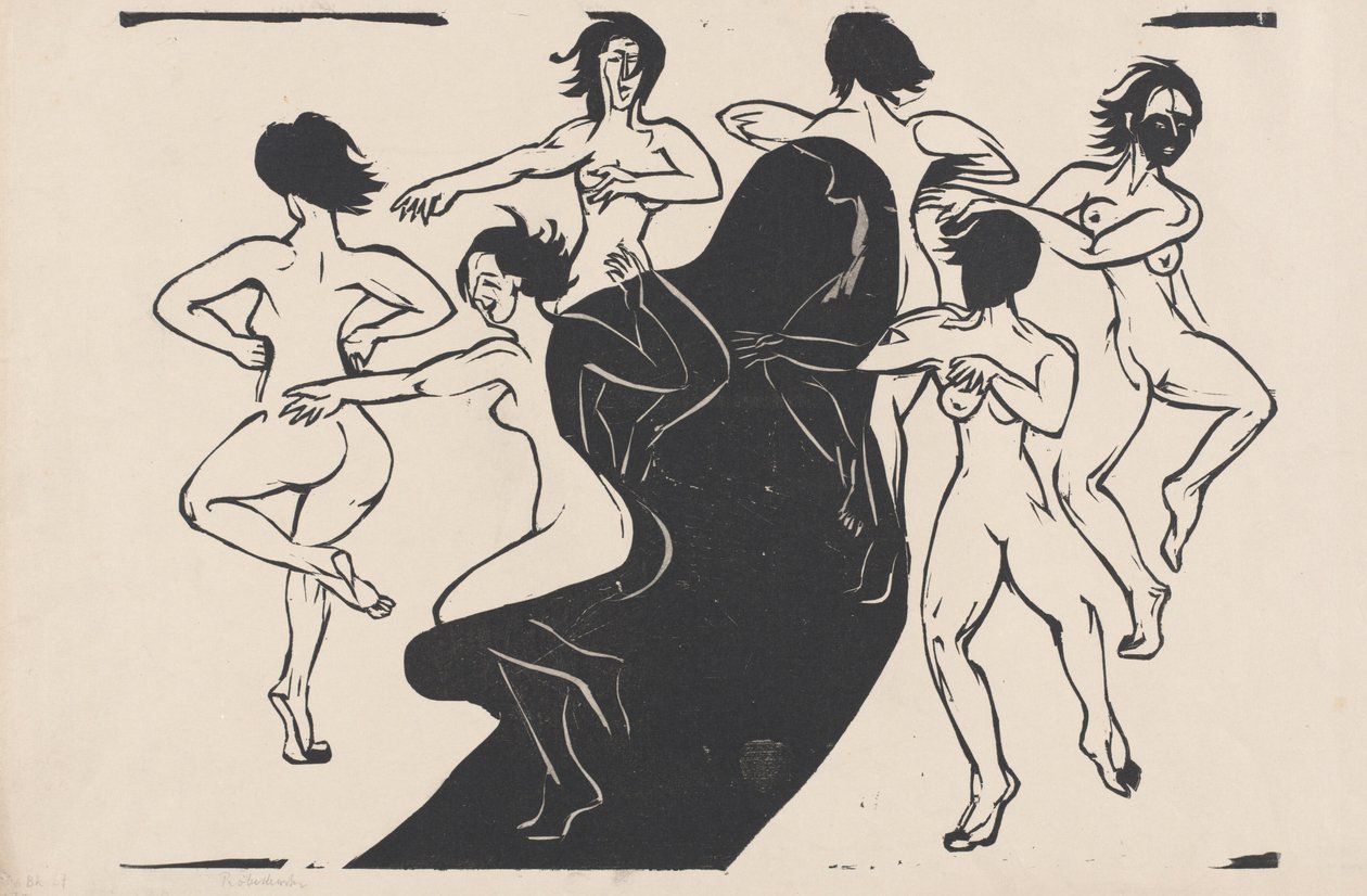 Aktfigurer som danser rundt en skygge av Ernst Ludwig Kirchner