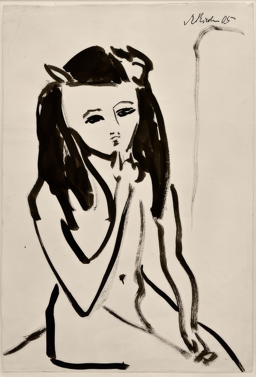 Uten tittel (Fränzi som naken, hånd på haken) av Ernst Ludwig Kirchner