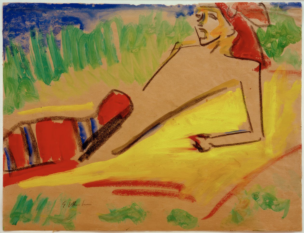 Uten tittel (Fränzi, liggende ved vannet) av Ernst Ludwig Kirchner